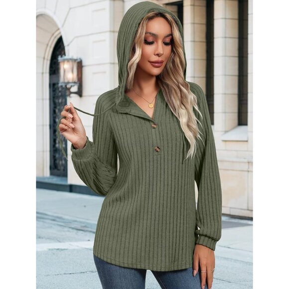 Women Hoodies V Neck Drawstring Pullover Sweatshirt Casual Fall Top - Picture 6 of 6